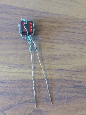 Handmade Black and Red Dice Hair Pin